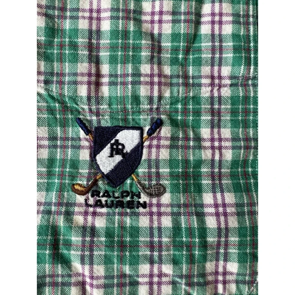 VTG Polo Ralph Lauren Shirt Mens XXL Green Plaid Tilden Golf Crest Short Sleeve - Picture 3 of 7